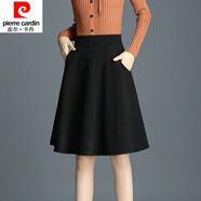皮爾卡丹（pierre cardin）23年新款春秋冬毛呢A字半身裙中長(cháng)款顯瘦蓬蓬打底裙百褶裙女 黑色 2XL