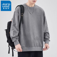 真維斯（Jeanswest）衛衣男士春秋季潮牌寬松圓領(lǐng)鹿皮絨重磅長(cháng)袖T恤新款打底上衣男款 3006灰色 XL 【建議130-155斤穿】