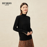 深呼吸DEEP BREATH女裝泡泡袖金屬扣可機(jī)洗純羊毛針織衫毛衣女A301131 黑 M (3碼)
