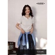 闊色（kuose）v領(lǐng)蕾絲花邊短款T恤女2025春夏季新款白色針織修身顯瘦上衣 白色 M