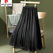 皮爾卡丹感不規則流光紗雪紡半身裙女春夏新款高腰顯瘦大擺A字中長(cháng)裙 黑色 M 適合96-105斤