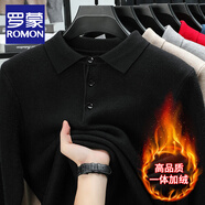 羅蒙（ROMON）冬季男士小翻領(lǐng)一體絨毛衣休閑保暖加絨加厚爸爸針織衫上衣服男裝 黑色 M