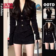 UKMR小香赫本風(fēng)今年流行漂亮套裝裙黑色西裝連衣裙子春夏連衣裙女裝 黑色套裝品質(zhì)款 L 55/60kg
