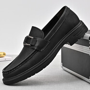 幕亦凡（muyifan）真皮休閑皮鞋潮流男鞋樂(lè )福鞋時(shí)尚透氣休閑鞋英倫平底鞋子男駕車(chē)鞋 8933黑色 38