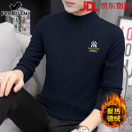 富貴鳥(niǎo)休閑長(cháng)袖t恤男士2024秋冬季新款德絨打底衫半高領(lǐng)衛衣男裝 220474藏青 M 【90-110斤】
