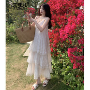 艾珠兒（Aizhuer）甜美減齡白色法式吊帶連衣裙女裝夏季度假小個(gè)子寬松蛋糕長(zhǎng)裙子女 白色 M