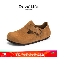 Devo的沃軟木勃肯鞋男女同款單鞋絨面復(fù)古包頭鞋情侶文藝休閑鞋 66008 黃棕反絨牛皮 45
