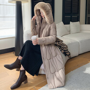 林羽森（LINYUSEN）冬季大毛領(lǐng)長(cháng)款過(guò)膝收腰顯瘦洋氣羽絨棉服女加厚女士棉衣棉襖冬裝 卡其色 L 推薦80-95斤