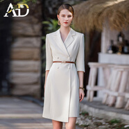 AD上鏡主持人正裝連衣裙女高級感不規則西裝裙夏季主播淺色職業(yè)裝 米白色連衣裙 M