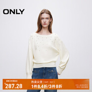 ONLY2024秋季新款舒適通勤水鉆蝙蝠袖寬松長袖針織衫女|124324009 A43 奶油白色 M (165) 84A