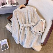 拉夏貝爾（La Chapelle）慵懶風(fēng)秋冬中長(cháng)款毛衣連衣裙寬大碼松系帶收腰針織衫打底裙上衣女 純100自動(dòng)發(fā)熱花藍色【高加 厚】 純100自動(dòng)發(fā)熱3XL 135-145斤