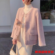 奧洛黛婭大碼女胖mm法式小香風(fēng)粉色毛呢外套毛衣連衣裙秋冬兩件套裝200斤 外套 2XL 議140-160斤