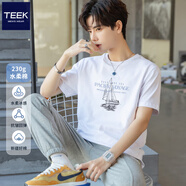 TEEK夏季t恤男士上衣服 2025新款重磅棉短袖男裝青年簡(jiǎn)約百搭體恤小衫 HA15L白色 S