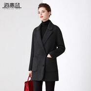 海青藍(lán)簡(jiǎn)約毛呢大衣冬季小個(gè)子2024新款短款羊毛高級(jí)感雙面羊絨外套 黑色 M
