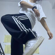 VEOX春秋季學(xué)生校褲女初高中直筒寬松運動(dòng)休閑褲女兩條杠校服褲子 藏藍色三道杠 2XL 170高【重120-135斤】