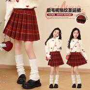 小豬彼特女童半身裙秋冬兒童毛呢短裙洋氣紅色百褶裙冬季大童2025新款裙子 4539紅色【毛呢短裙】 150 cm