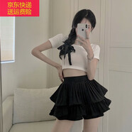 寶格妍蛋糕半身裙女白色高腰a字短裙2024年夏季新款裙小個子百褶裙子 黑色 彈力均碼（帶安全褲）