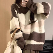 凡伊聆毛衣女冬季慵懶風(fēng)軟糯上衣中長款針織寬松學(xué)生女裝打底內(nèi)搭可外穿 暖色系條紋毛衣 均碼 【建議130斤以內(nèi)】