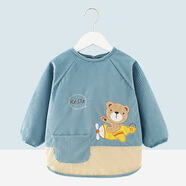 識恩寶寶罩衣秋冬季防水防臟兒童圍裙外反穿衣嬰兒吃飯圍兜圍衣1-3歲 邁可熊-綠 15碼(建議1-2歲)