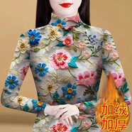 對蘭雙面徳絨打底衫女裝2025年秋冬季新款半高領(lǐng)百搭胖MM保暖T恤上衣 小藍(lán)花 M