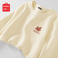 名創(chuàng)優(yōu)品（MINISO）220G重磅華夫格長袖T恤男2025春秋新款高級感男生純色百搭打底衫 淺米(楓與雀胸標(biāo)) M 170(30天質(zhì)量問題全額退)