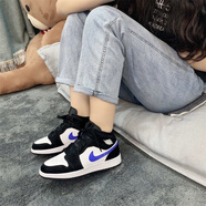 耐克（NIKE）Air Jordan 1 Mid GS AJ1 女款中幫復(fù)古防滑耐磨運(yùn)動(dòng)休閑籃球鞋 554725-084黑白藍(lán) 35.5