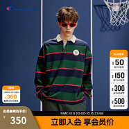 Champion冠軍長(cháng)袖T恤2024春季新款男撞色POLO翻領(lǐng)美式復古女純棉 深藍色 S