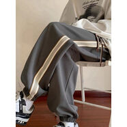 俞兆林春秋冬季美式哈倫衛褲子大碼300斤胖mm顯瘦運動(dòng)束腳褲加絨 深灰色 3XL