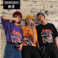 鼎度（DINGDU）19韓國ins火焰印花寬松百搭短袖T恤男女款 白色 均碼