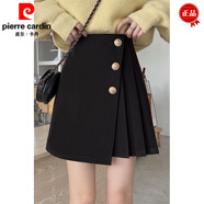 皮爾卡丹（pierre cardin）黑色毛呢半身裙女秋冬季2025新款呢子高腰百褶裙顯瘦a字包臀短裙 保暖黑色/薄款.【西裝面料】 M 建議【95-105斤】