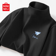 名創(chuàng  )優(yōu)品（MINISO）半高領(lǐng)打底衫男秋冬青少年男裝長(cháng)袖T恤男女情侶加厚絨德長(cháng)袖體恤 【加厚半高領(lǐng)】黑色(折紙飛機胸標) 4XL (體重205-230斤)