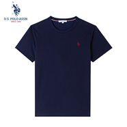 U.S. POLO ASSN.短袖T恤夏季男士簡(jiǎn)約運(yùn)動(dòng)休閑上衣男青年針織圓領(lǐng)短袖體恤衫 藏藍(lán)色 M