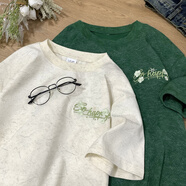 QGF學(xué)院風(fēng)260克棉重磅砂洗刺繡短袖T恤男女學(xué)生情侶半袖青少年體恤衫 杏色 XL [建議120-135斤]