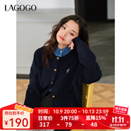 LAGOGO柔軟貼膚針織衫女拉谷谷2025年春新款英倫風(fēng)藏青色開(kāi)衫毛衣 藏青色 L