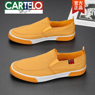 卡帝樂(lè )鱷魚(yú)（CARTELO）春季懶人休閑鞋韓版一腳蹬帆布鞋新款透氣百搭板鞋低幫冰絲布男鞋 姜黃色 23109M 38