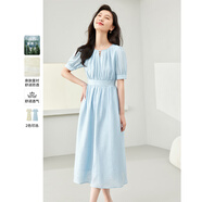 梵希蔓萊賽爾短袖連衣裙女2025年夏季新款溫柔風(fēng)收腰氣質(zhì)裙子 M6932 藍色 S