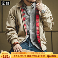 馬登工裝美式復古哈靈頓夾克男G9短款巴恩風(fēng)立領(lǐng)機車(chē)外套休閑上衣服秋 卡其色 L