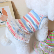 華元寵具狗狗貓咪衣服薄款清爽寵物幼犬夏裝泰迪比熊條紋純棉T恤連衣裙 XD蕾絲邊條紋裙-藍色 XL約8-11斤穿