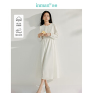 茵曼（INMAN）法式復古氣質(zhì)連衣裙2025春女裝新品風(fēng)琴褶長(cháng)袖收腰月光小白裙子 珍珠白 S