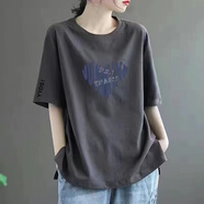 清倉撿漏尾單大牌剪標專柜撤回寬松顯瘦短袖中長款休閑t恤女 98深灰色【條紋愛心】黑袖 3XL 建議160-180斤