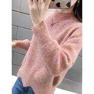 皮爾卡丹（pierre cardin）毛衣女2025秋冬新款寬松半高領(lǐng)長(cháng)袖套頭水貂戎針織短款百搭打底衫 桔粉 S