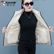 啄木鳥(niǎo)棉服棉衣女2025年新款冬季加絨加厚短款小棉襖冬裝 卡其 加絨 M 建議80-95斤