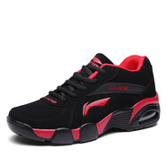 李寧（LI-NING）男鞋2025秋冬新款休閑運動跑步鞋氣墊緩震防滑耐磨皮面大碼加絨 黑紅 38