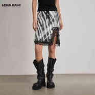 LEDIM WANG白標/斑馬紋亮片半身裙女25秋冬新款蕾絲拼接薄款中裙 斑馬色（現貨） M 【身高160-170，體重55-60】
