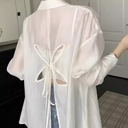 簡豐姿白襯衫女夏季女裝新款防曬襯衣外套新中式長袖上衣雪紡洋氣薄款 蝴蝶結(jié)后背鏤空襯衫【白色】 均碼 【建議80-125斤】