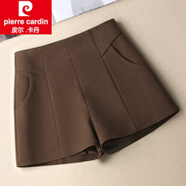 皮爾卡丹（pierre cardin）高腰毛呢a字短褲女2025秋冬季新款修身顯瘦百搭外穿時尚闊腿靴褲 咖色 26S80-95斤