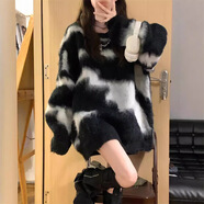 蠻丂撞色毛衣女2025秋冬新款慵懶風寬松百搭日系復古條紋長袖針織衫 復古撞色針織衫（80-130斤）