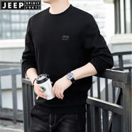 JEEP SPIRIT寬松繡標(biāo)男士長(zhǎng)袖t恤春秋季圓領(lǐng)套頭衫棉質(zhì)純色休閑上衣大碼體恤 黑色 XXL185/104A建議165-175斤
