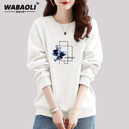 WABAOLI高端品牌 純棉圓領印花套頭長袖衛(wèi)衣女秋冬季款大碼韓版寬松顯瘦 白色春秋款 M 建議體重99-110斤