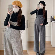 苒祺祺孕婦套裝秋冬季背帶褲新款時(shí)尚寬松長(cháng)袖加厚休閑遮肚網(wǎng)紅孕婦裝 灰色加絨背帶褲（單件） XXL
